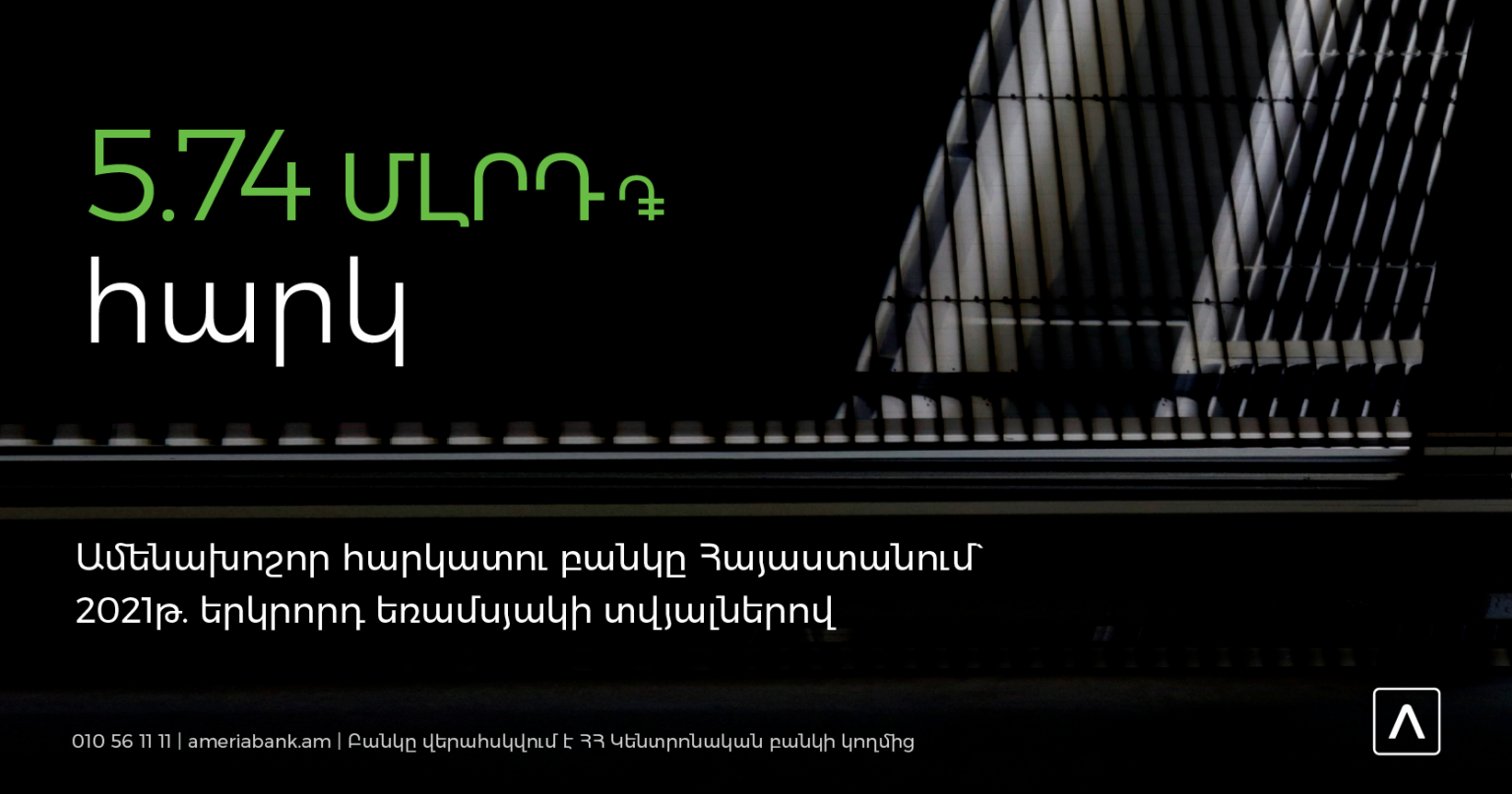 Հայաստանի առաջատար հարկատու բանկը` 2021 թ. երկրորդ եռամսյակի տվյալներով. Ամերիաբանկ